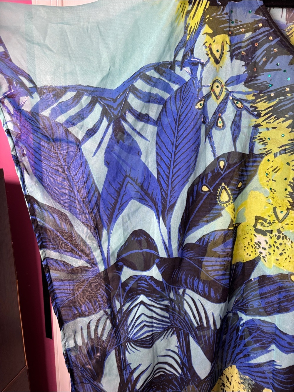 Vibrant Blue & Lime Sheer Beach Cover-Up - Picture 3 of 7